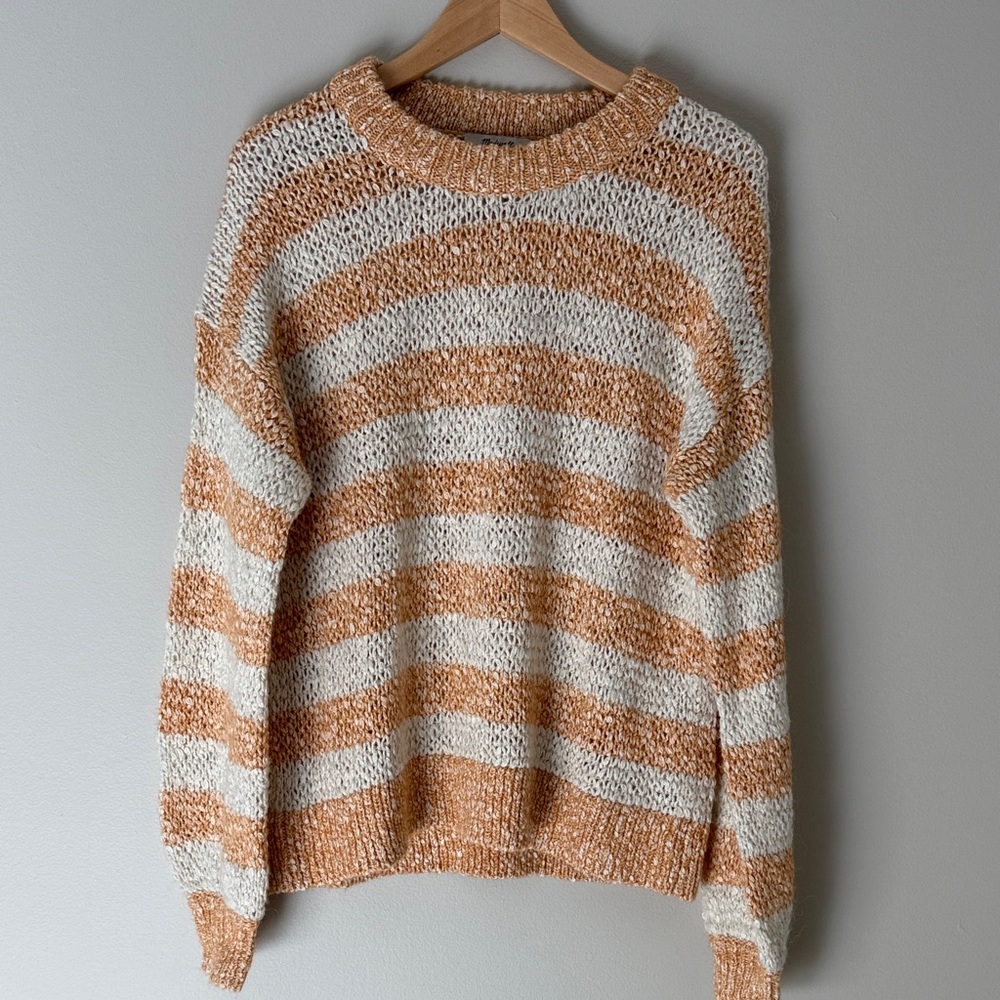 Madewell Baez Textured Stripe Sweater Orange Cream Alpaca Wool S